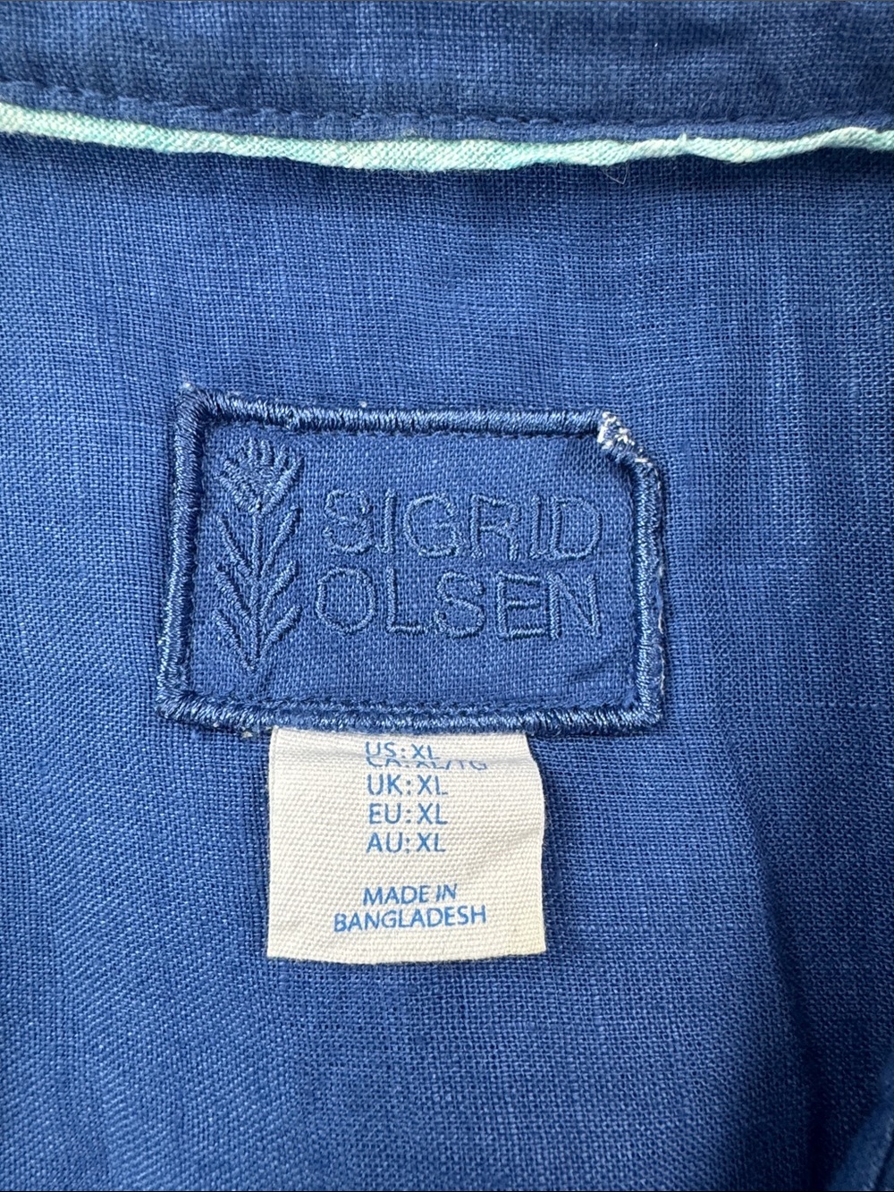 Sigrid Olsen 100% Linen Colbalt Blue Button Front Shirt Tunic Roll Tab Size XL - Picture 3 of 11